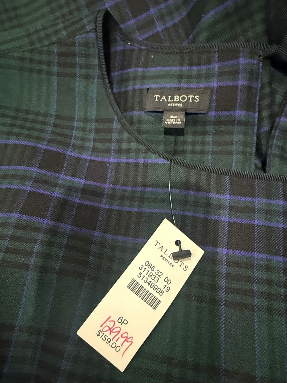 Talbots Sleeveless Green & Navy Plaid Fit-and-Flare Dress. New - Picture 5 of 5